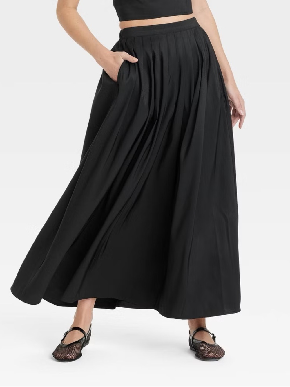 a new day Black Pleated Maxi Skirt with Pockets